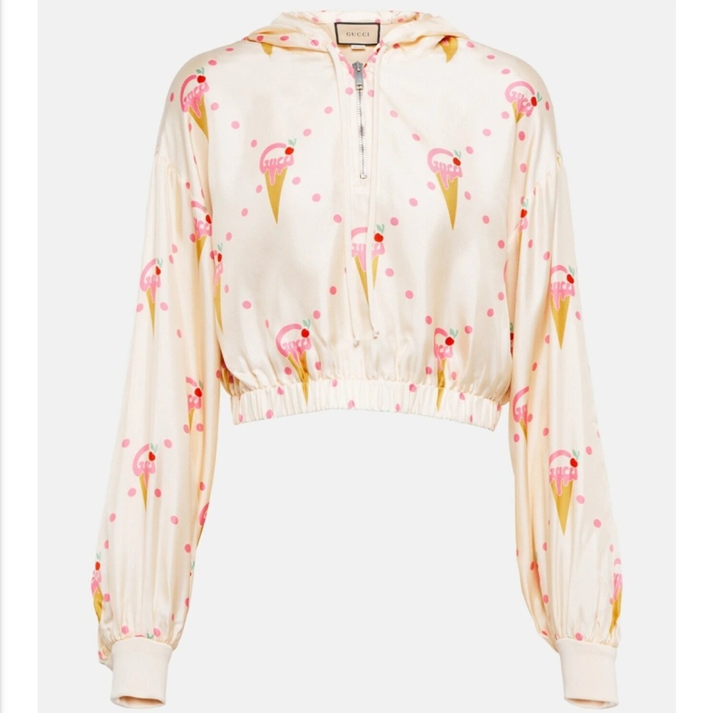 NWT AUTH Gucci Ice Cream Print Silk Zip Hoodie MED